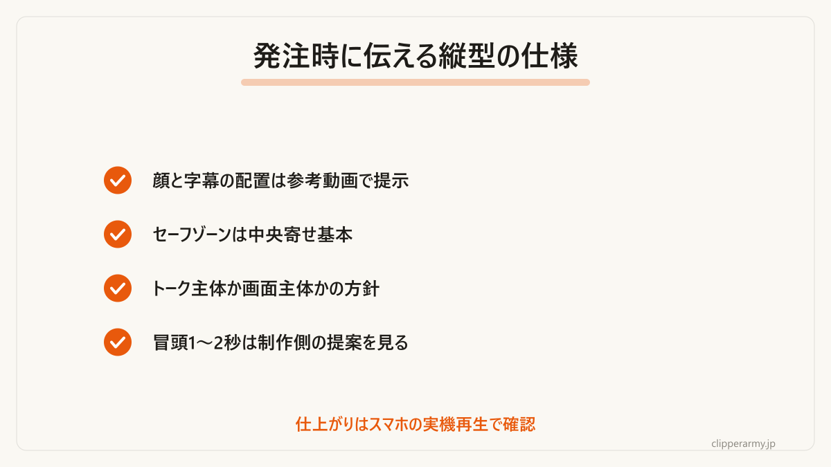 縦型ショートを発注するときに伝える仕様のまとめです。